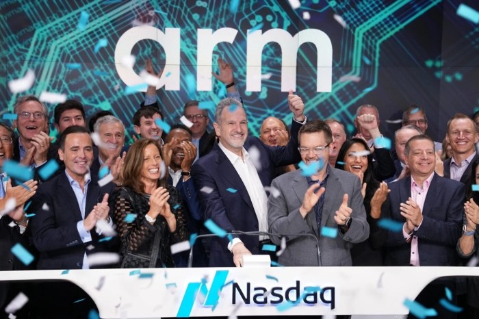 British tech giant arm valuation 65 billion first day trading