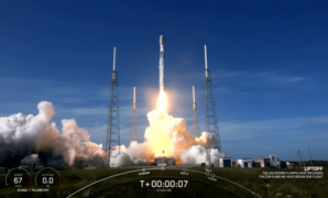 Blue skies space satellite launch on spacex falcon 9