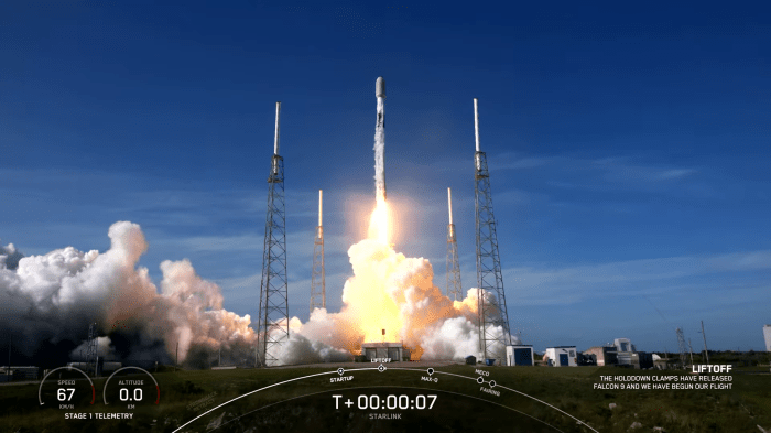 Blue skies space satellite launch on spacex falcon 9