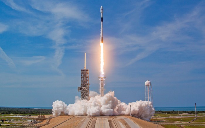 Blue skies space satellite launch on spacex falcon 9